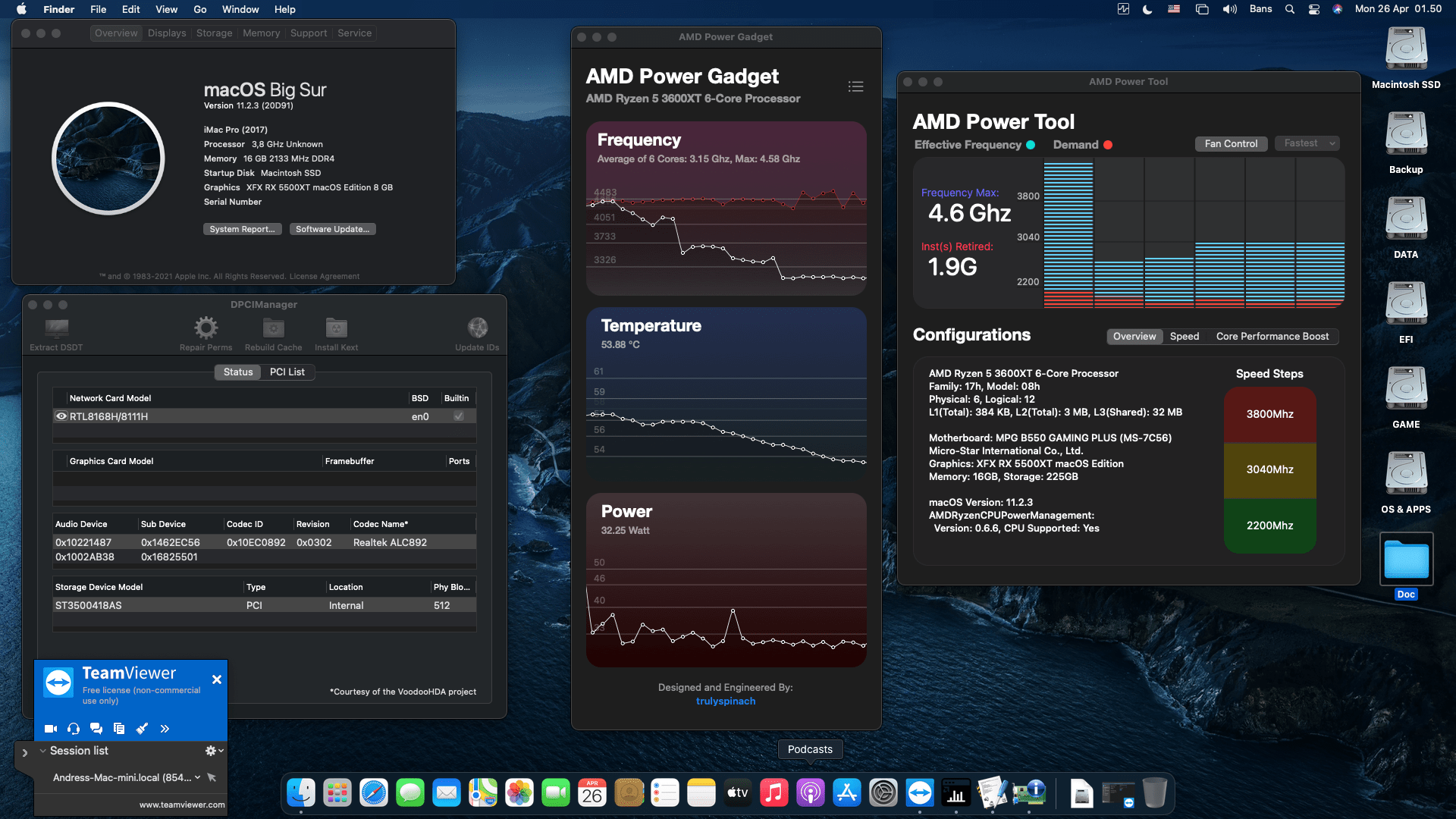 Success Hackintosh macOS Big Sur 11.2.3 Build 20D91 in MSI MPG B550 Gaming Plus + AMD Ryzen 5 3600XT + XFX RX 5500XT